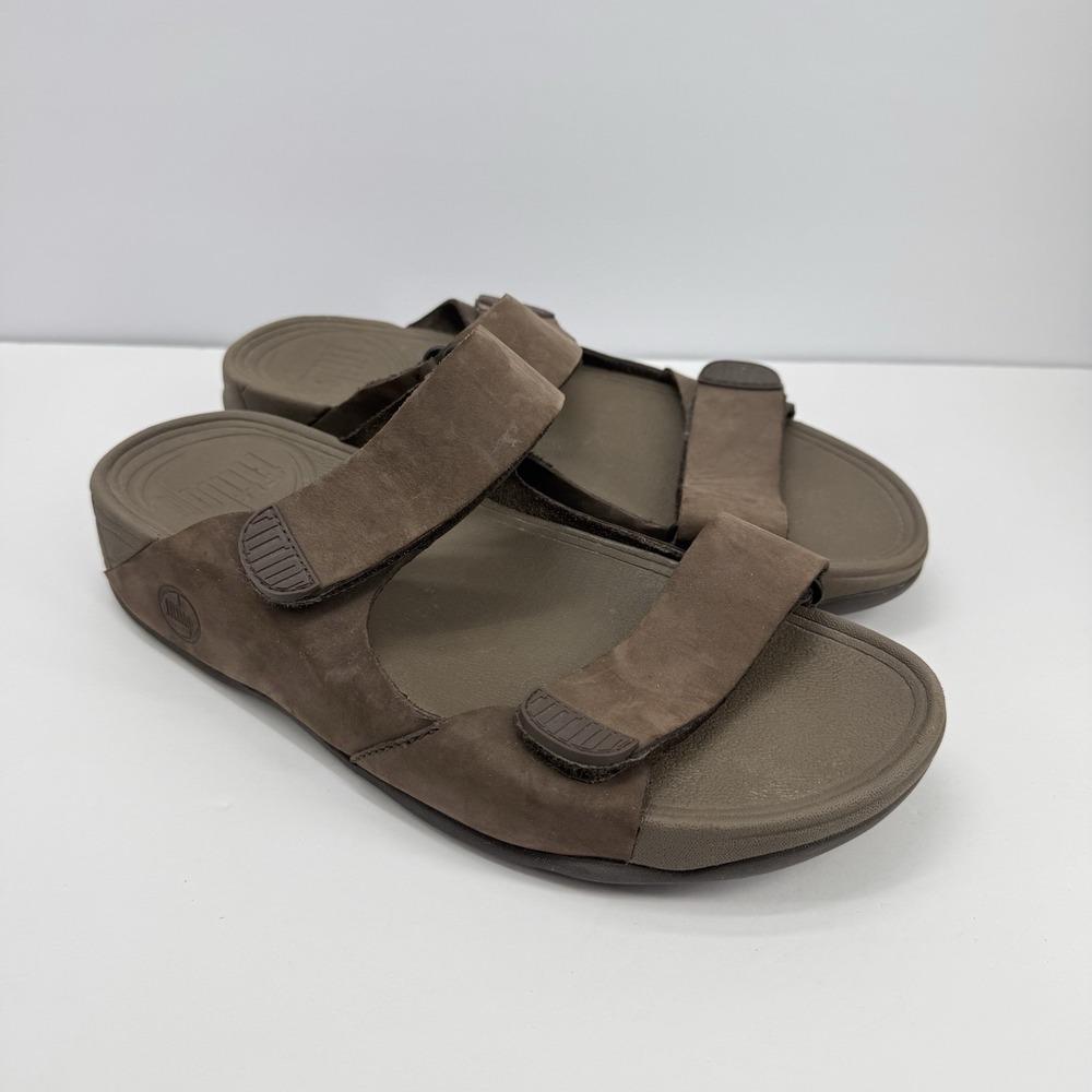 FitFlop Men's Gogh Leather Adjustable Slide Slip On Sandals In Size 10